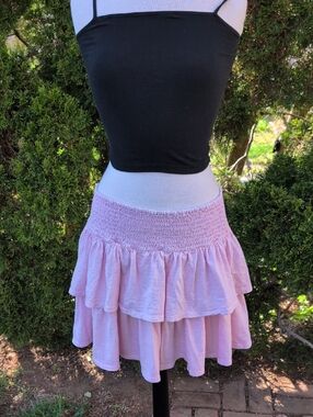 aerie Light Pink Tiered Smocked Mini Skirt